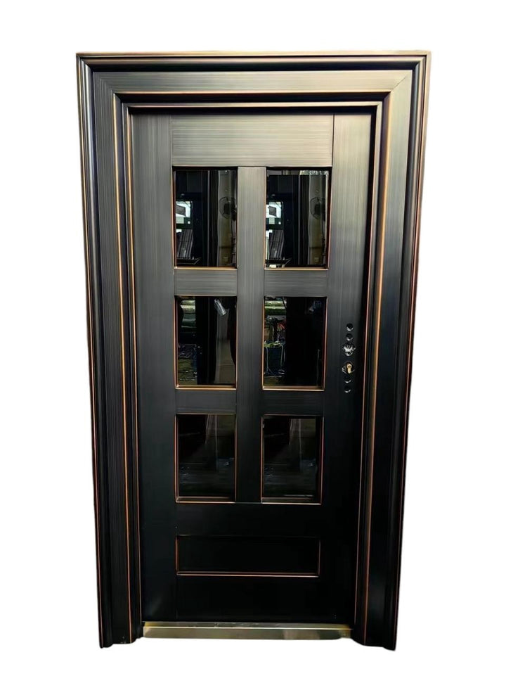 Door Metal Single Bronze Black W/SQUARE Design W/GLASS 2050X960