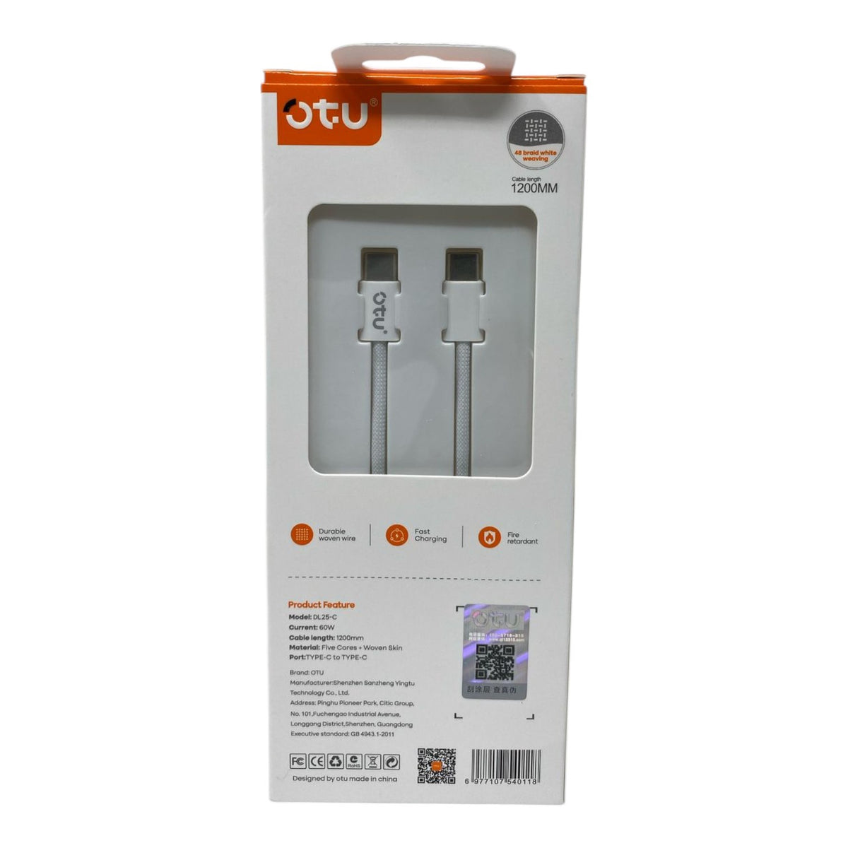 OTU Charger Cable USB DL25-CC 1200MM TYPE-C 60W Braid Fast Date Cable