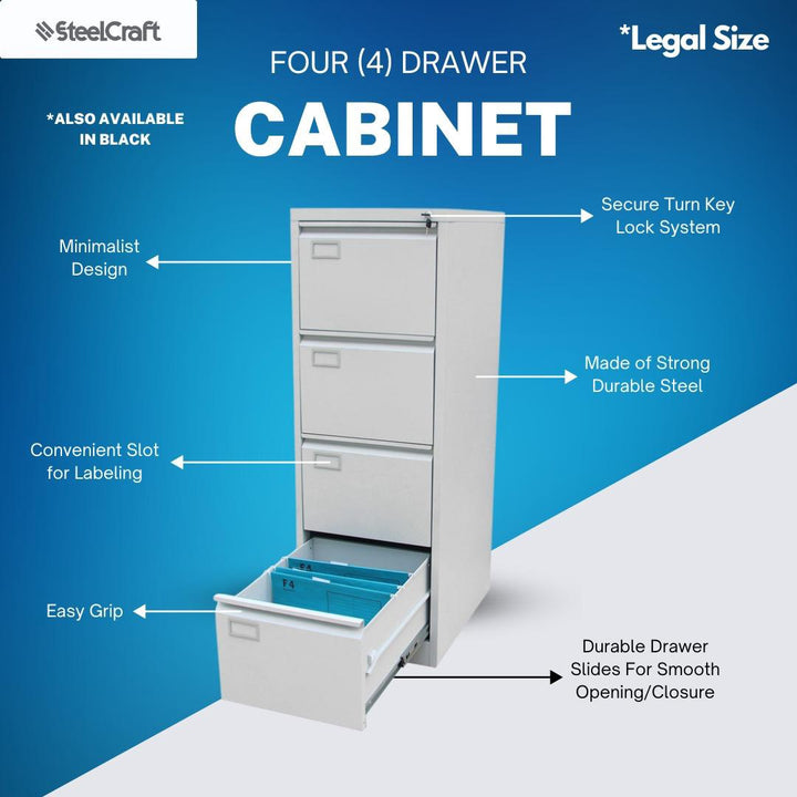 STEELCRAFT Office Cabinet Filing Vertical 4 Drawer SC-V04 Grey