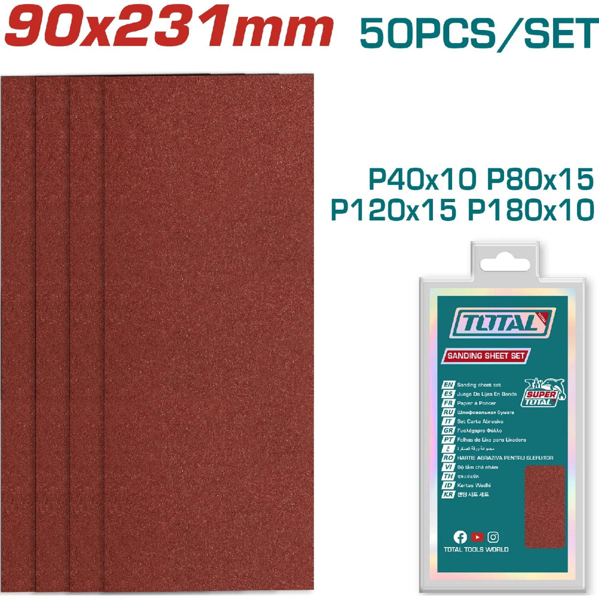 TOTAL Sanding Sheet 50PCS Set 90X231 MM TAC7492412