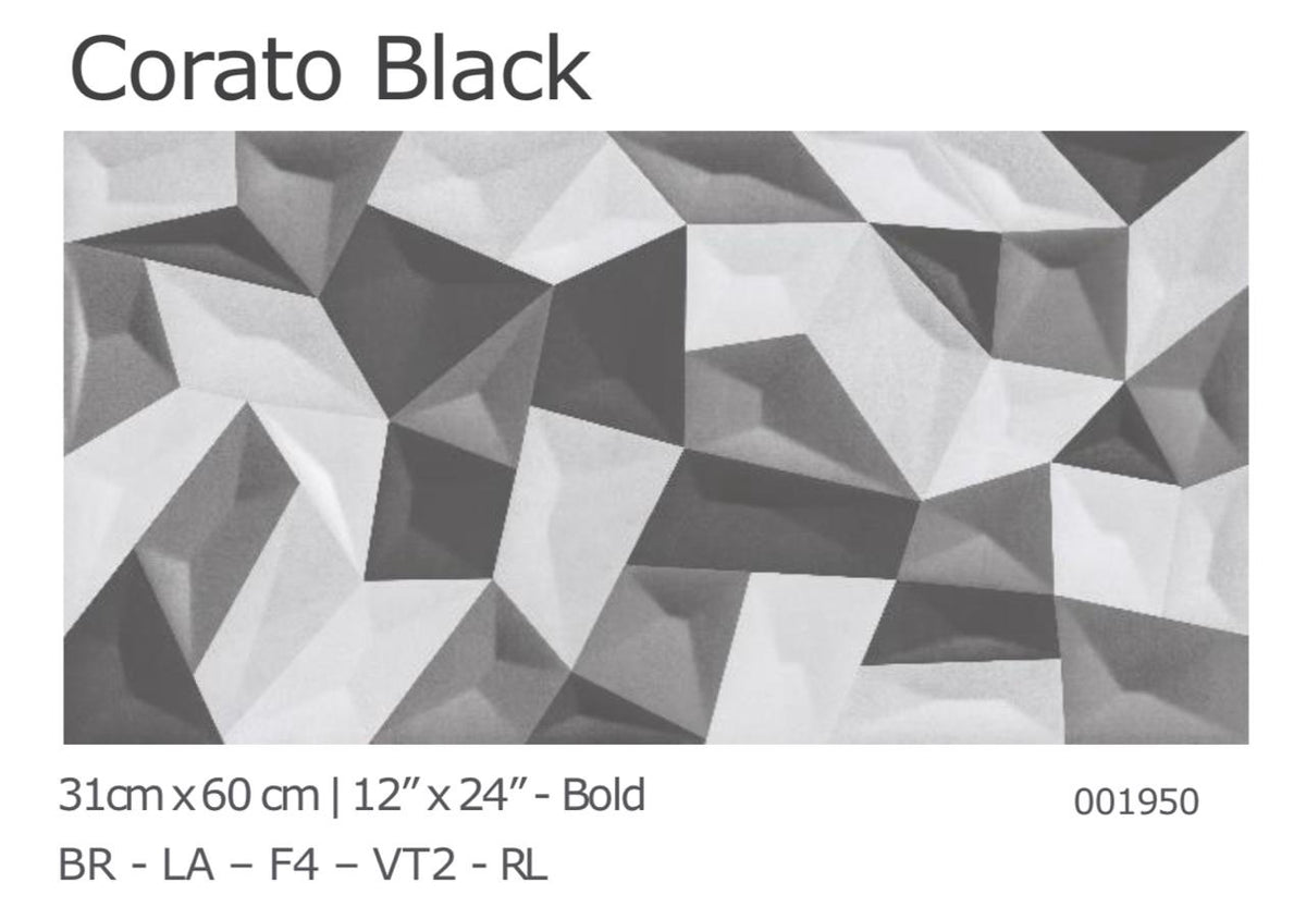 Tile Ceramic 12"X24" 31X60CM Corato Black