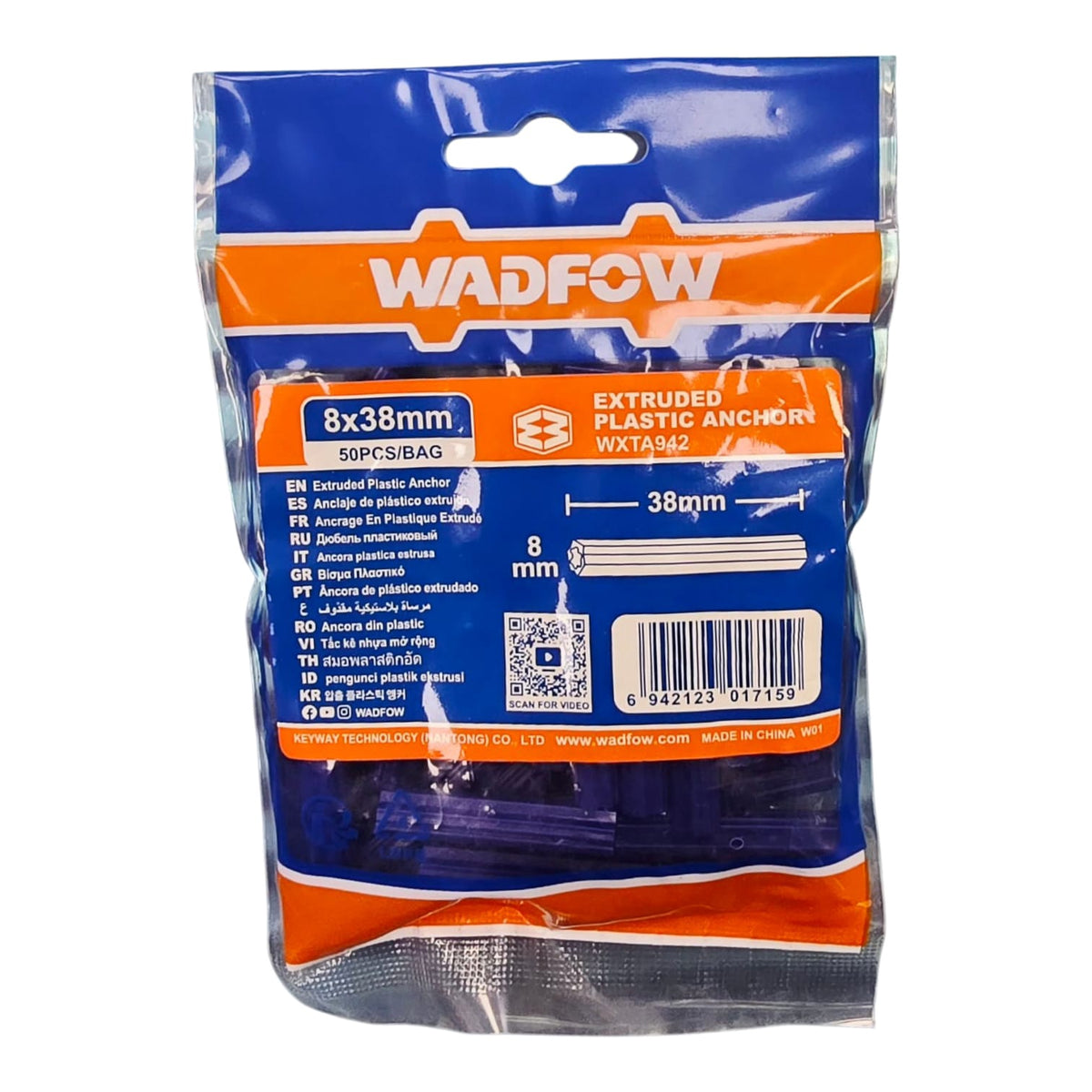 WADFOW Wall Plug Blue 8 X 38MM WXTA942 50PCS/BAG