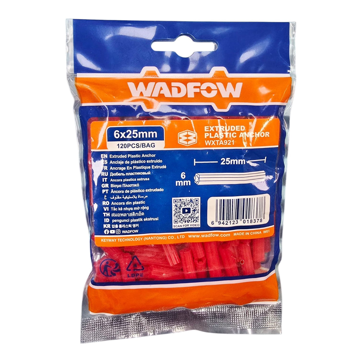 WADFOW Wall Plug Red 6 X 25MM WXTA921 120PCS/BAG