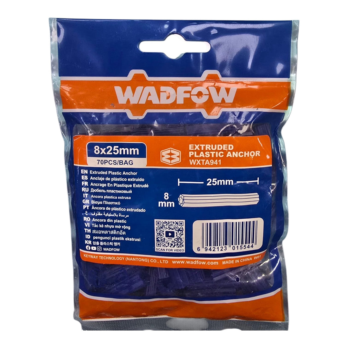 WADFOW Wall Plug Blue 8 X 25MM WXTA941 70PCS/BAG