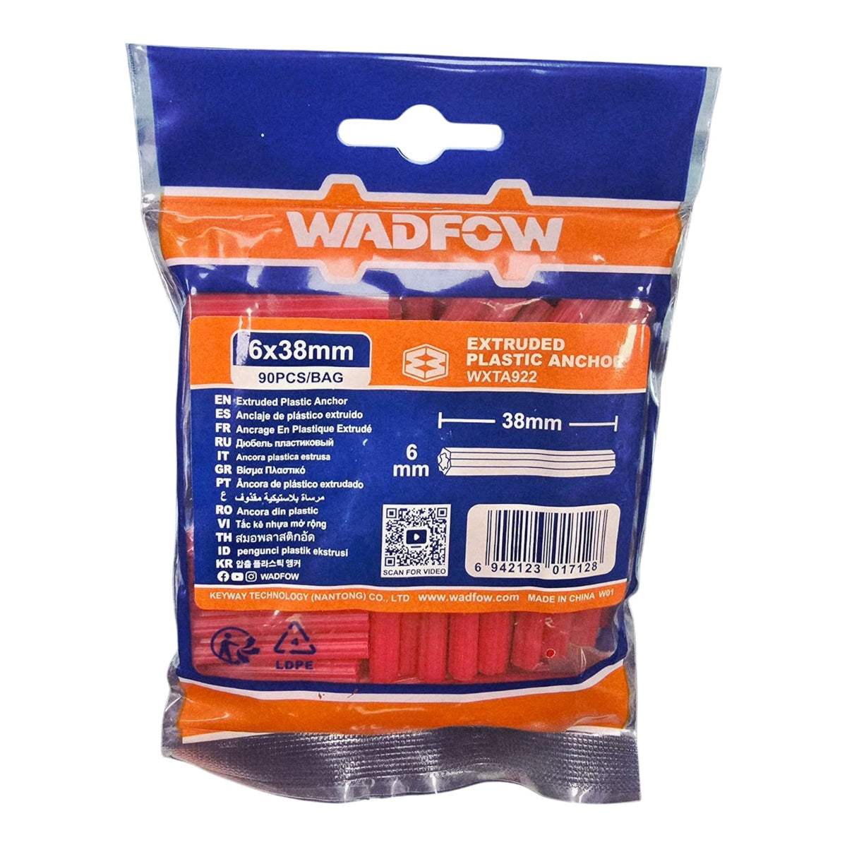 WADFOW Wall Plug Blue 6 X 38MM WXTA922 90PCS/BAG