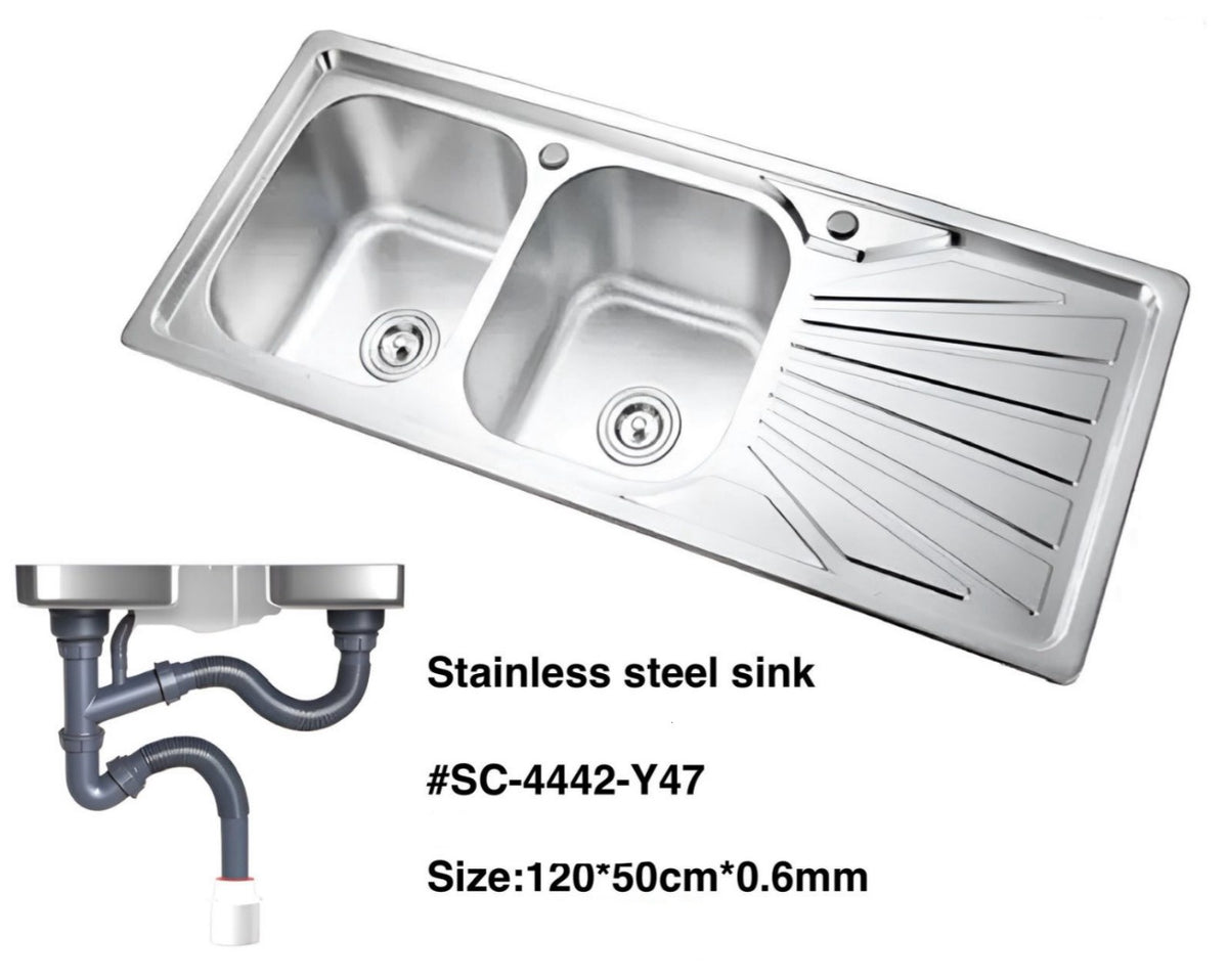 SINK D/BOWL S/DRAIN 47" X 19.5" X 7" 120X50CM W/WASTE SC-4442-Y47