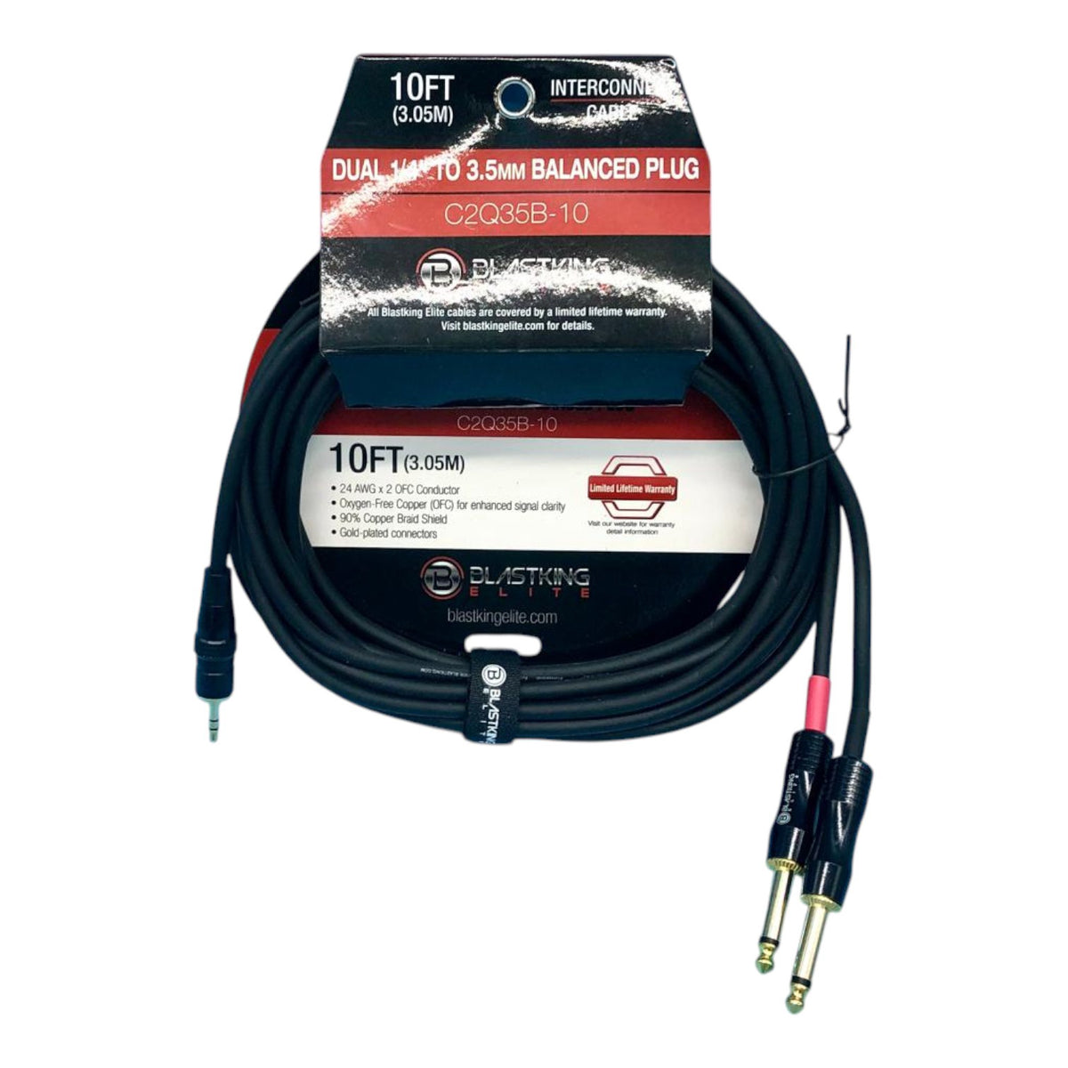 BLASTKING Lead 1 3.5MM Male Stereo to 2 1/4 Male Mono 10' IBKE-C2Q35B-10