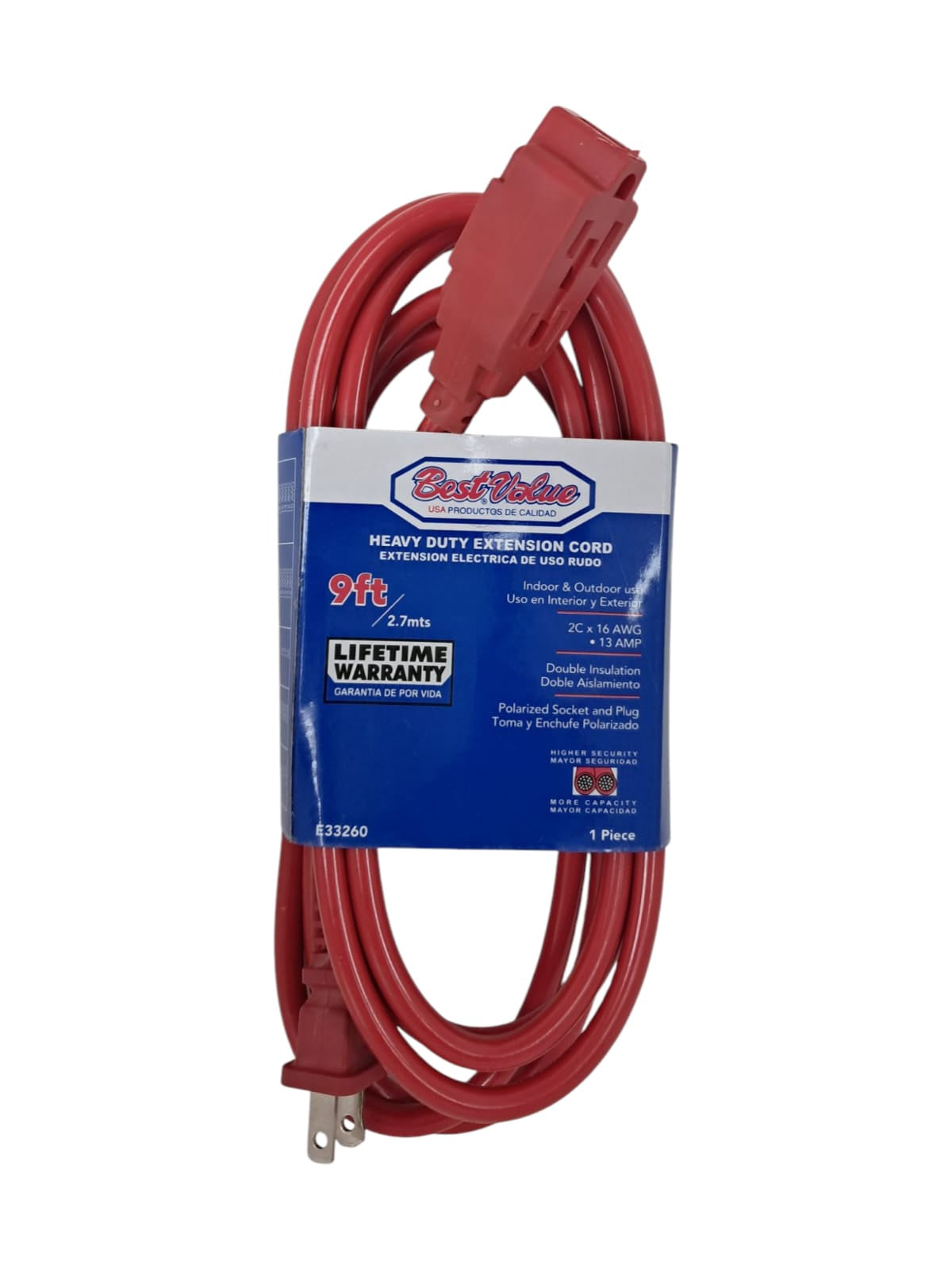 BEST VALUE Extension Cord Outdoor Red 9FT E33260