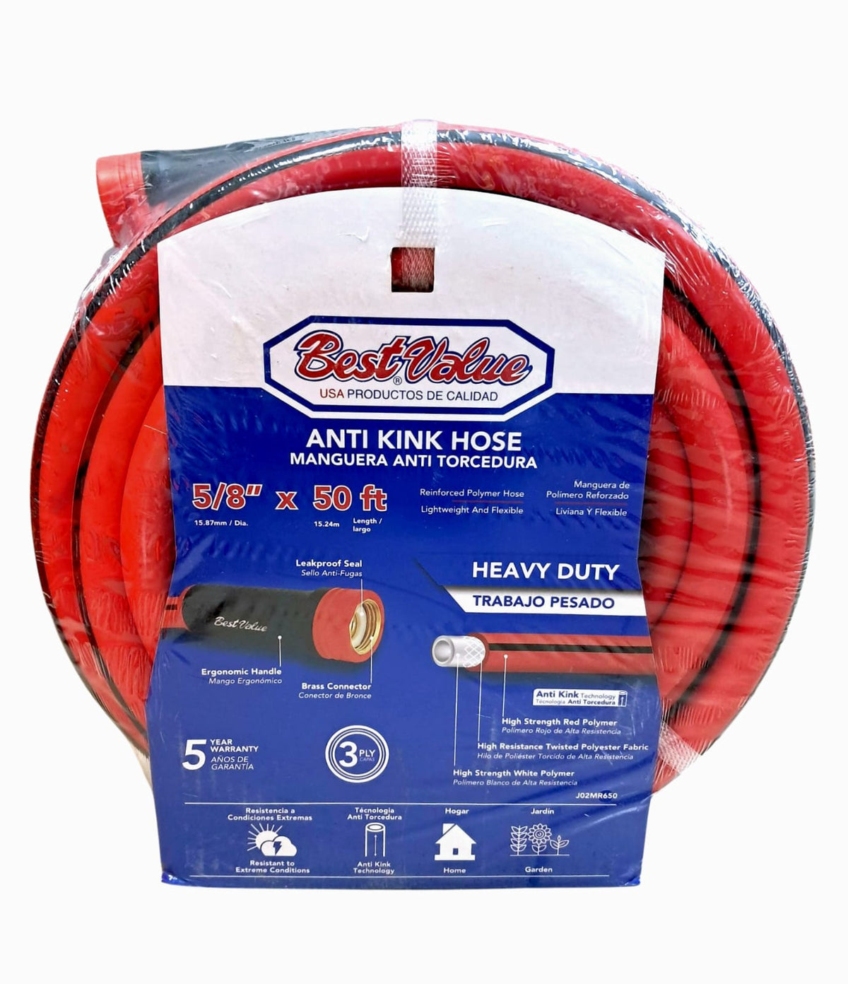BEST VALUE Hose 5/8" X 50FT Red Anti Kink Heavy Duty Roll #J02MR650