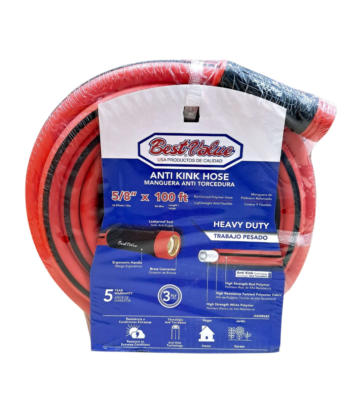 BEST VALUE Hose 5/8" X 100FT Red Anti Kink Heavy Duty Roll #J02MR685