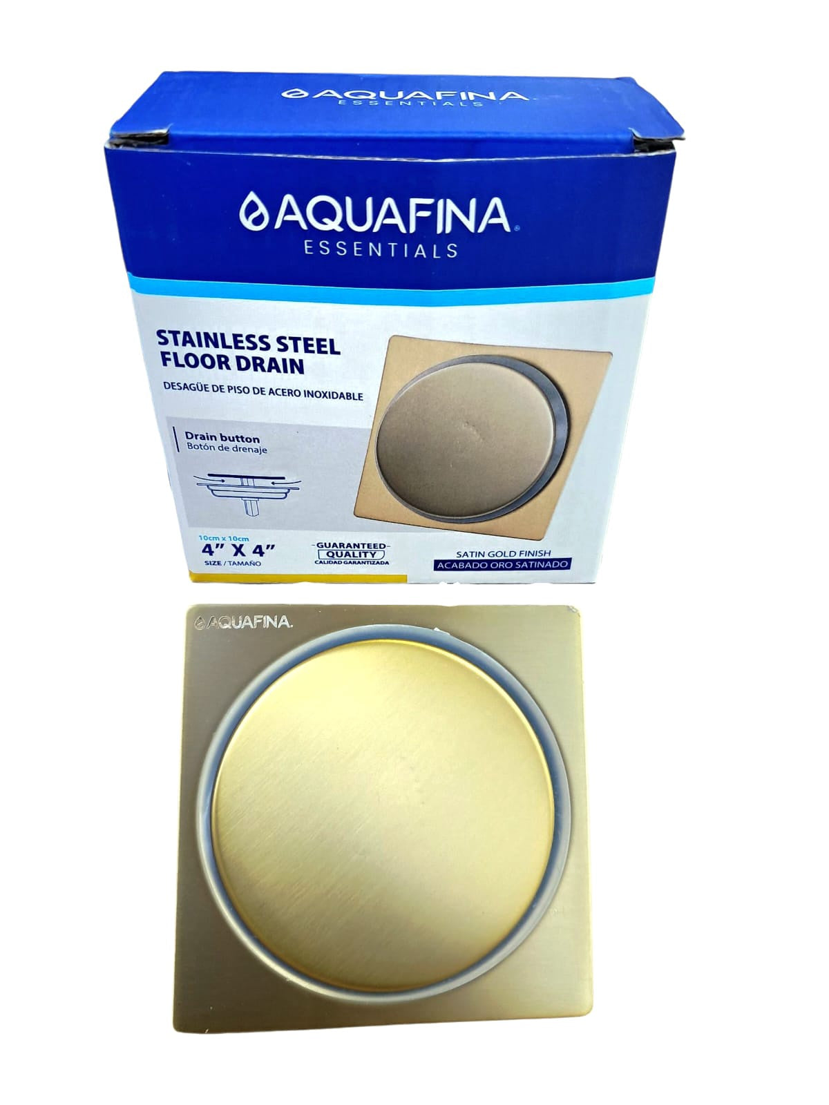 AQUAFINA BLUE Floor Drain Metal Aquafina 4"X4" A-FD-S03SG Satin Gold