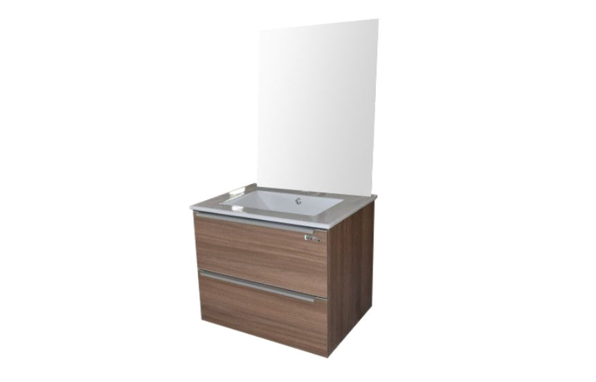 WOLLATON Bathroom Wall Hung Cabinet Brown with Mirror 2 Draws PVC 23"X18"X19" GNC-DC16WO24H