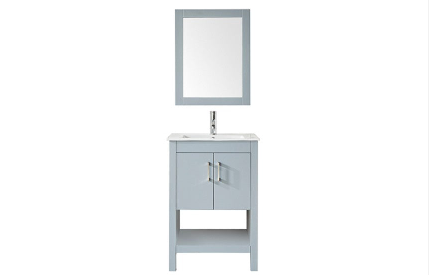 WOLLATON Bathroom Cabinet Grey with Mirror 2 Doors PVC 23"X18"X33.5" GNC-DC1G24S
