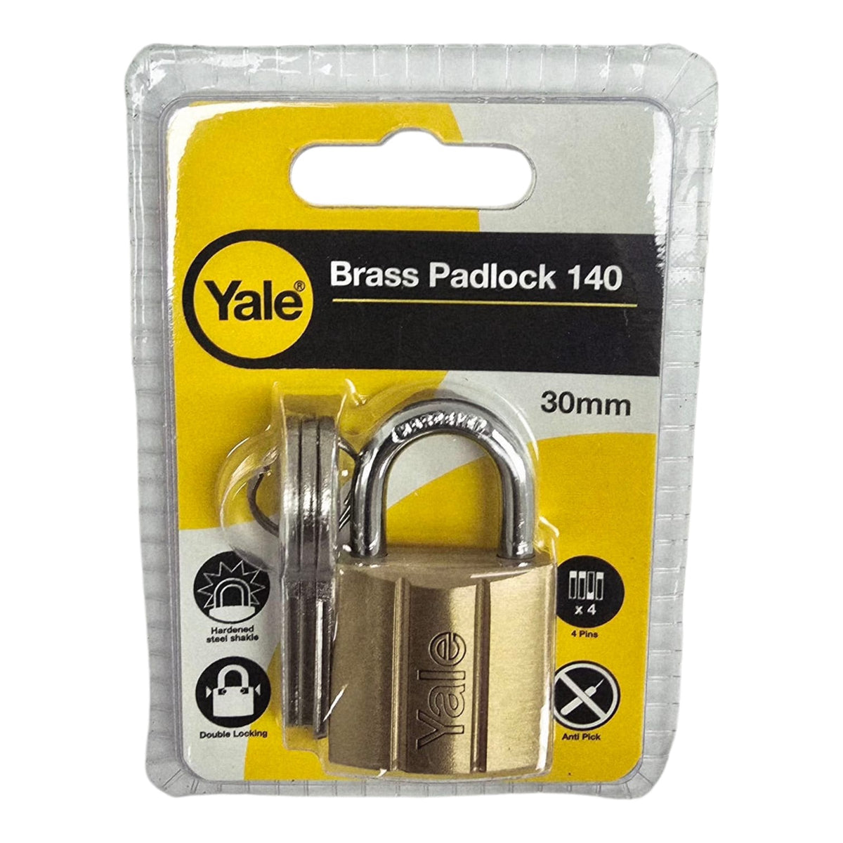 YALE Padlock 30MM V140.30 Brass Plastic Case