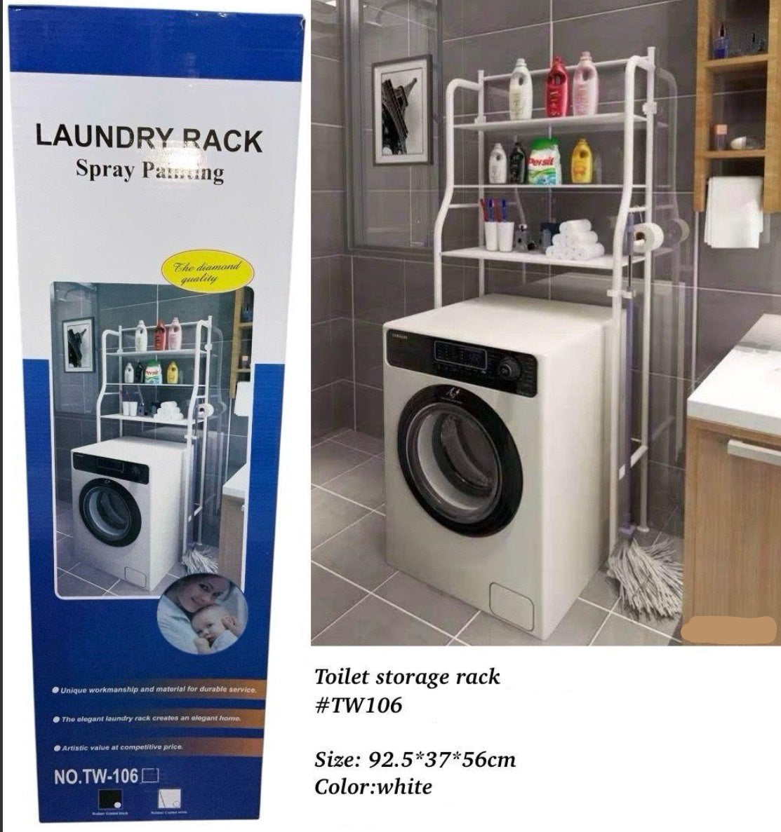 Laundry Rack 3 Shelf White TW106