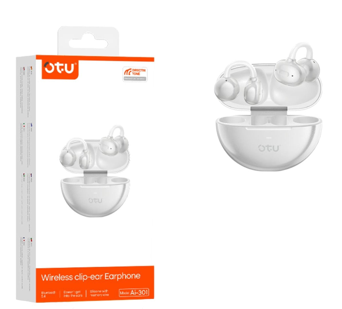 OTU Headphones Wireless Earphone AI-301 White CLIP-EAR Bluetooth Headset