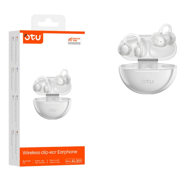 OTU Headphones Wireless Earphone AI-301 White CLIP-EAR Bluetooth Headset