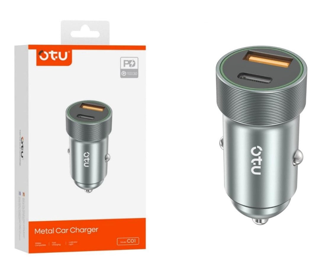 OTU Charger Car C01 Metal Car Charger 2USB Pd 20W Type C