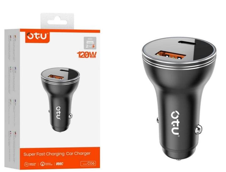 OTU Charger Car C06 Super Fast Charging Car Charger 2USB 120W TYPE-C + USB
