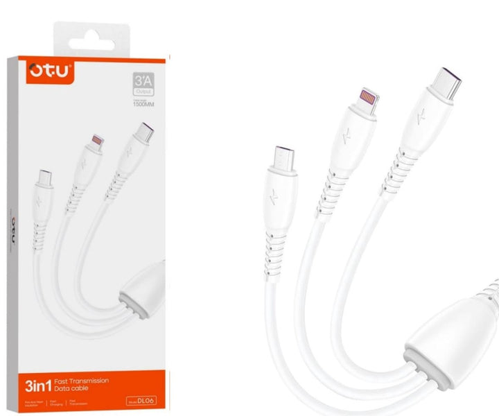 OTU Charger Cable USB 3IN1 DL06 1200MM TYPE-C Micro Lighting 3A Fast Transmission Data Cable