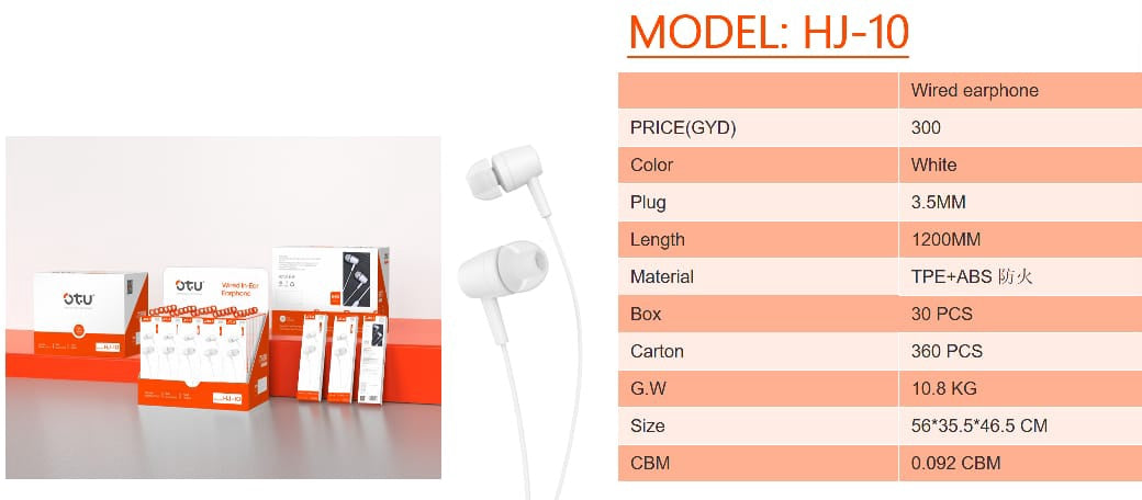 OTU Headphones & Mic HJ-10 Smart Wire Headset