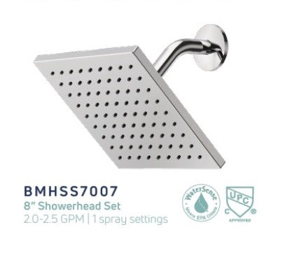 BISMAN Shower Head with Arm 8" Square Chrome BMHSS7007