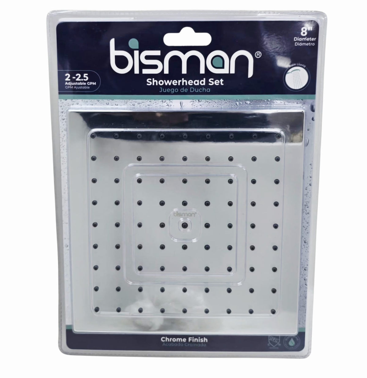 BISMAN Shower Head with Arm 8" Square Chrome BMHSS7007
