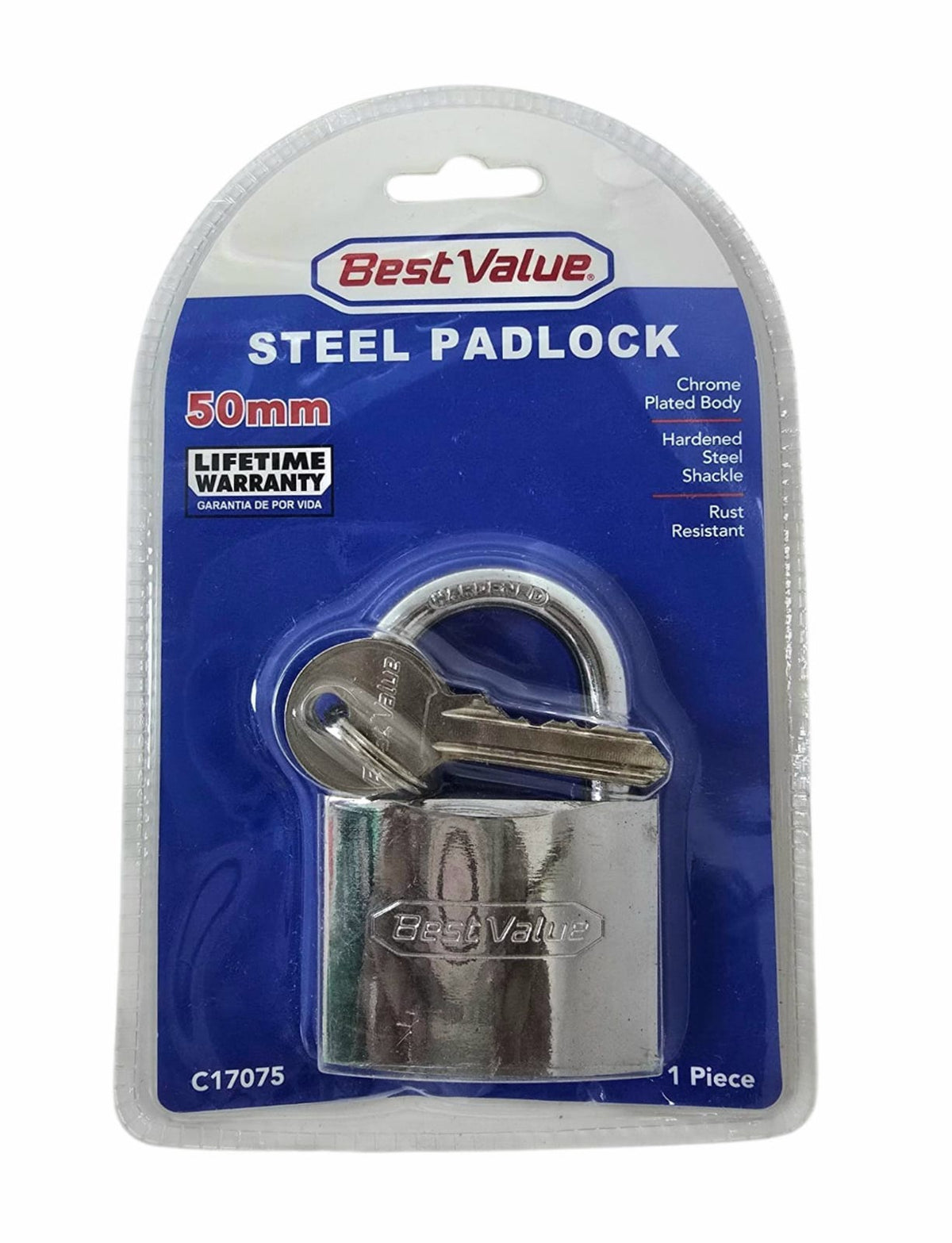 BEST VALUE Padlock 50MM #C17075 Steel Chrome