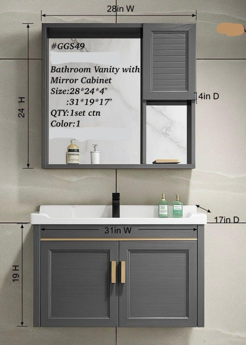 Bathroom Cabinet Wall Hung with Mirror Grey GGS49 31"X19"X17"