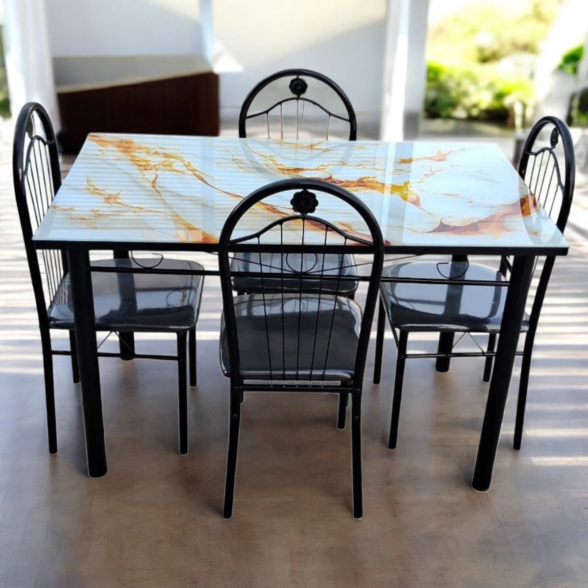 Glass Dining Table F05 with 4 Chair Set
