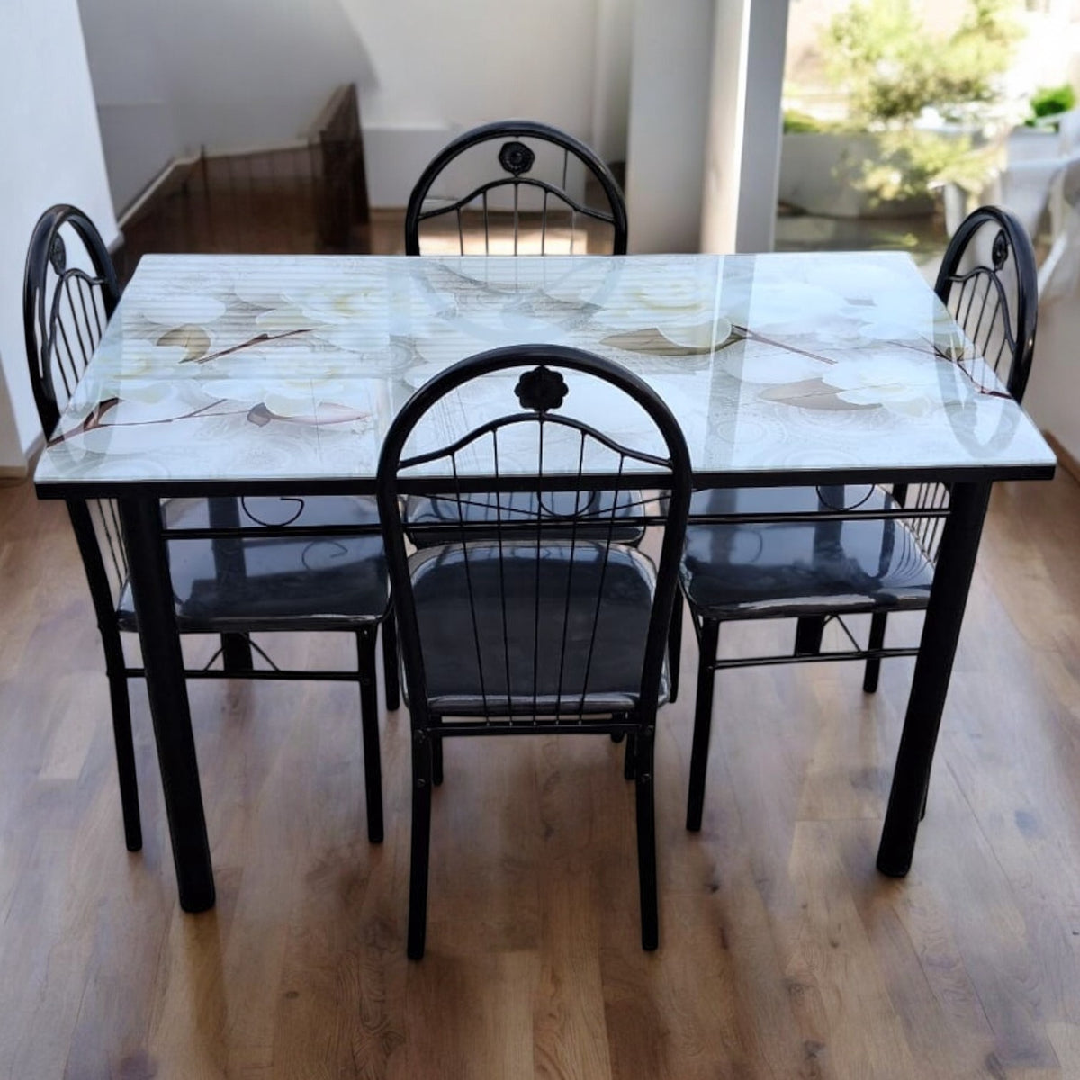 Glass Dining Table F47 with 4 Chair Set
