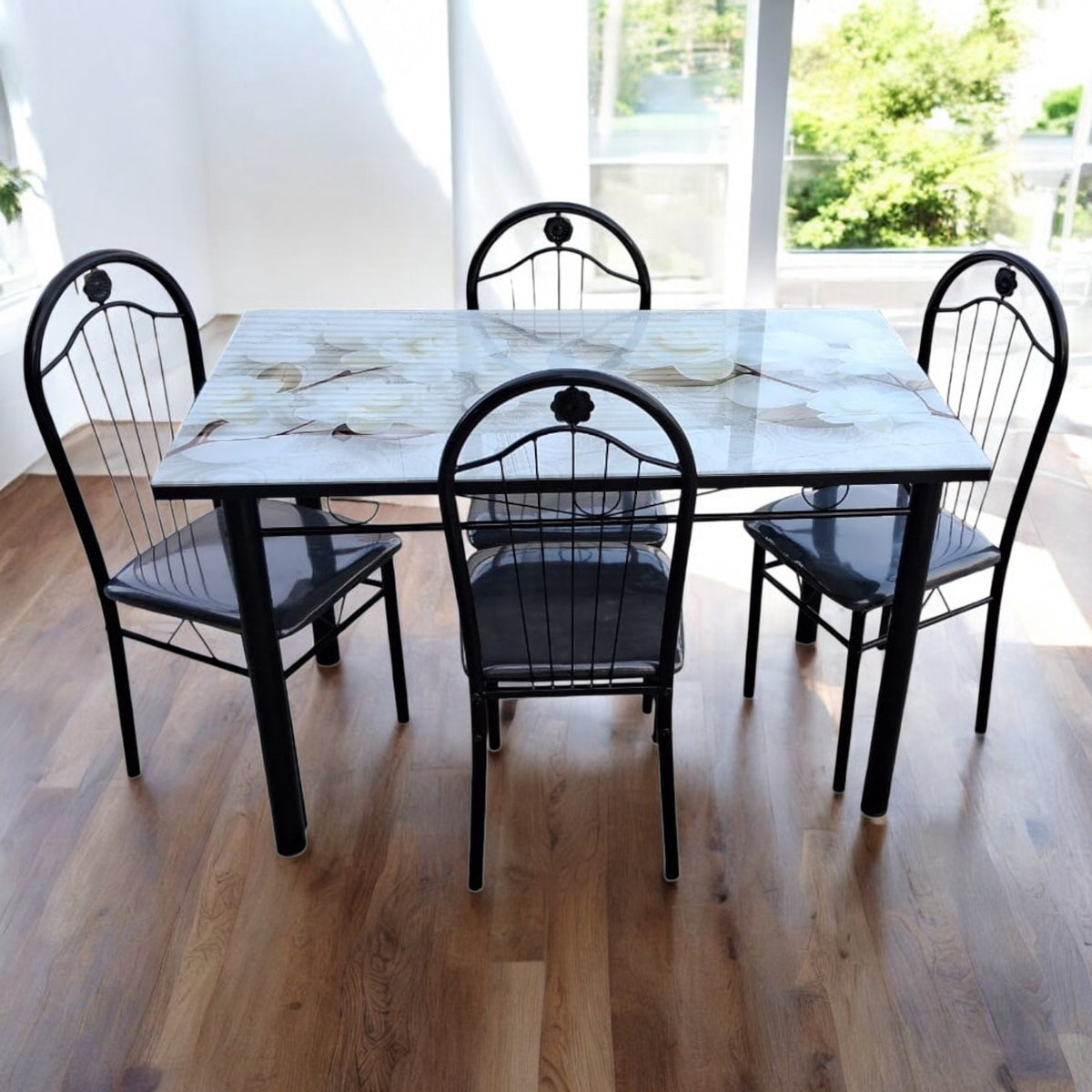 Glass Dining Table F47 with 4 Chair Set
