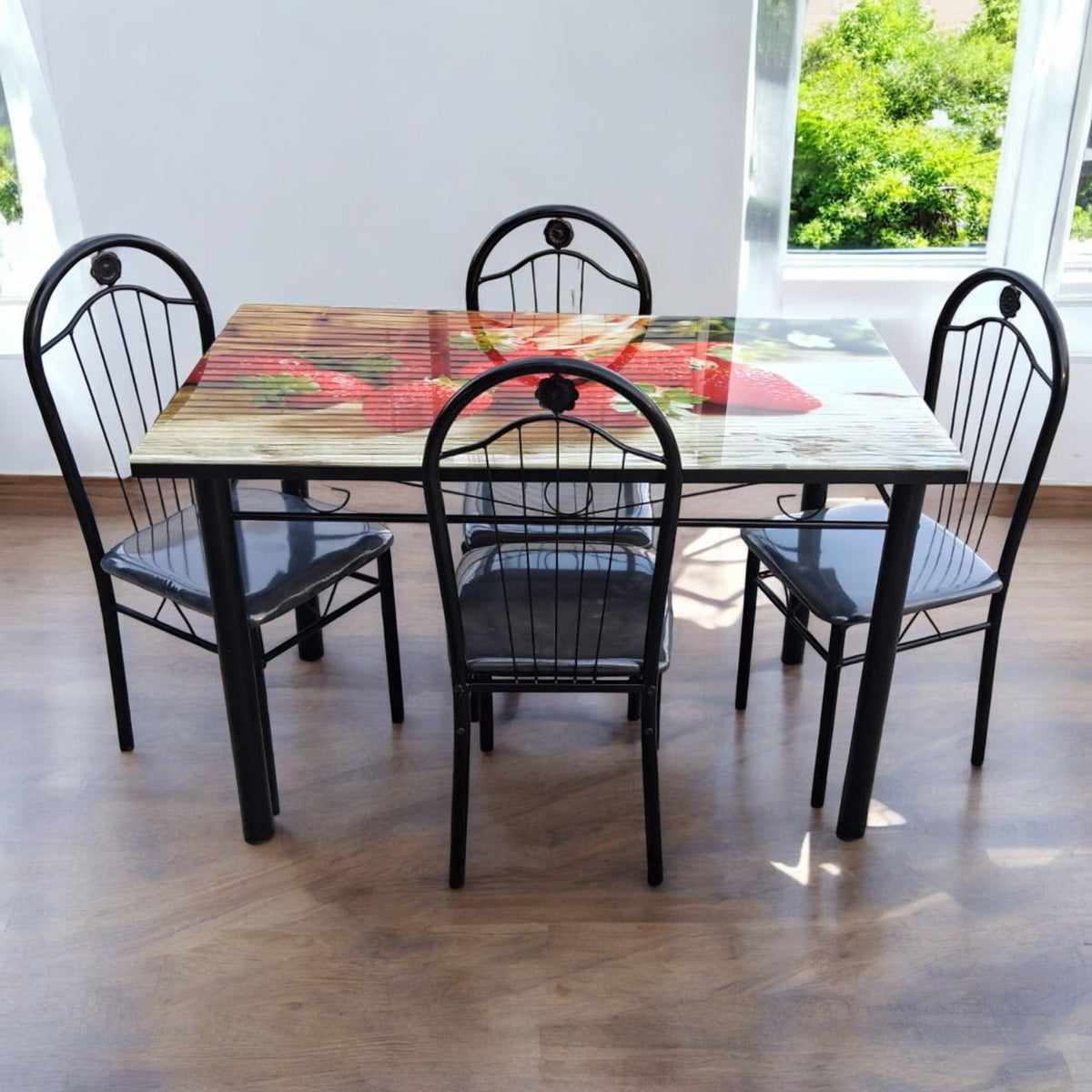 Glass Dining Table 681 with 4 Chair Set