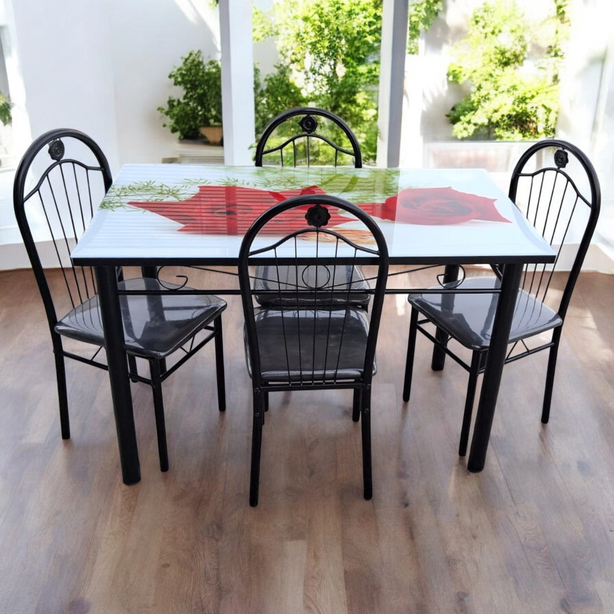 Glass Dining Table M43 with 4 Chair Set