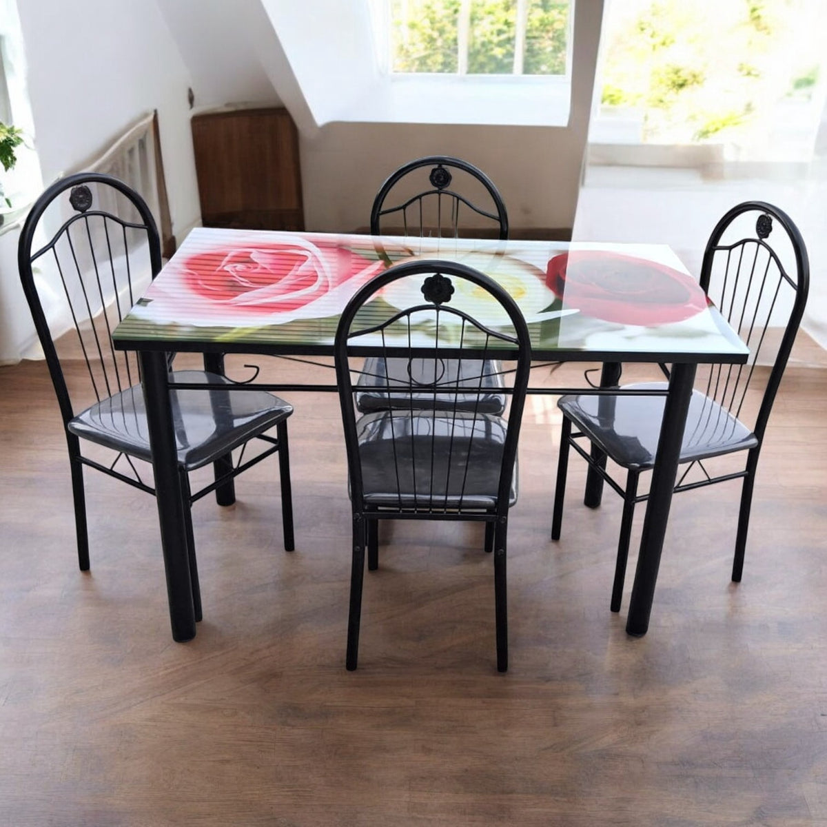 Glass Dining Table M45 with 4 Chair Set