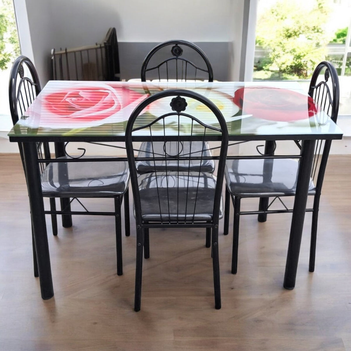 Glass Dining Table M45 with 4 Chair Set