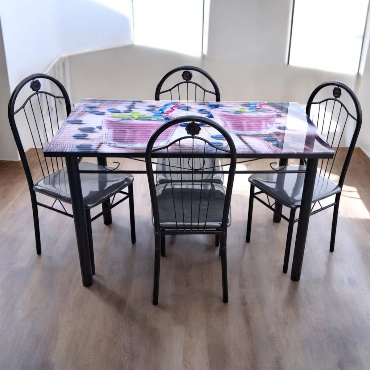 Glass Dining Table 677 with 4 Chair Set
