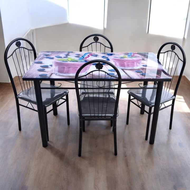 Glass Dining Table 677 with 4 Chair Set