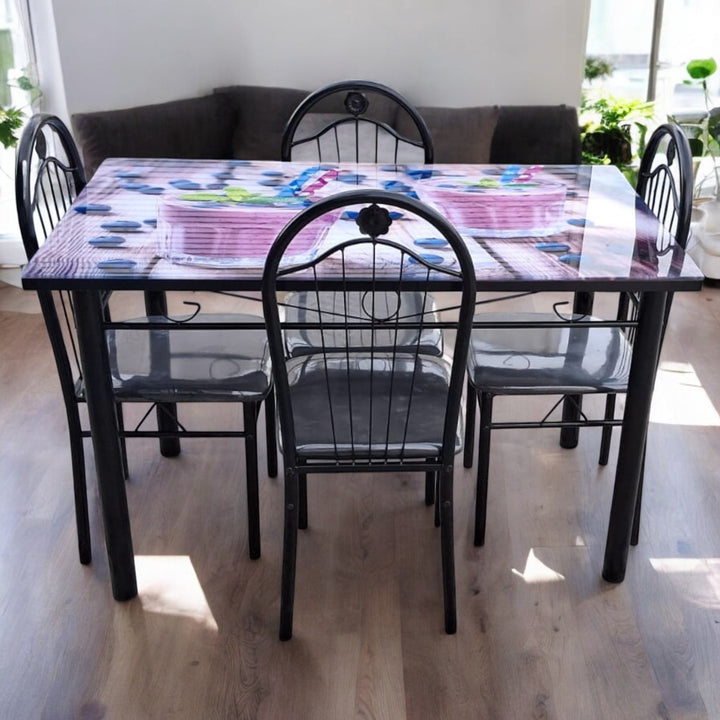 Glass Dining Table 677 with 4 Chair Set