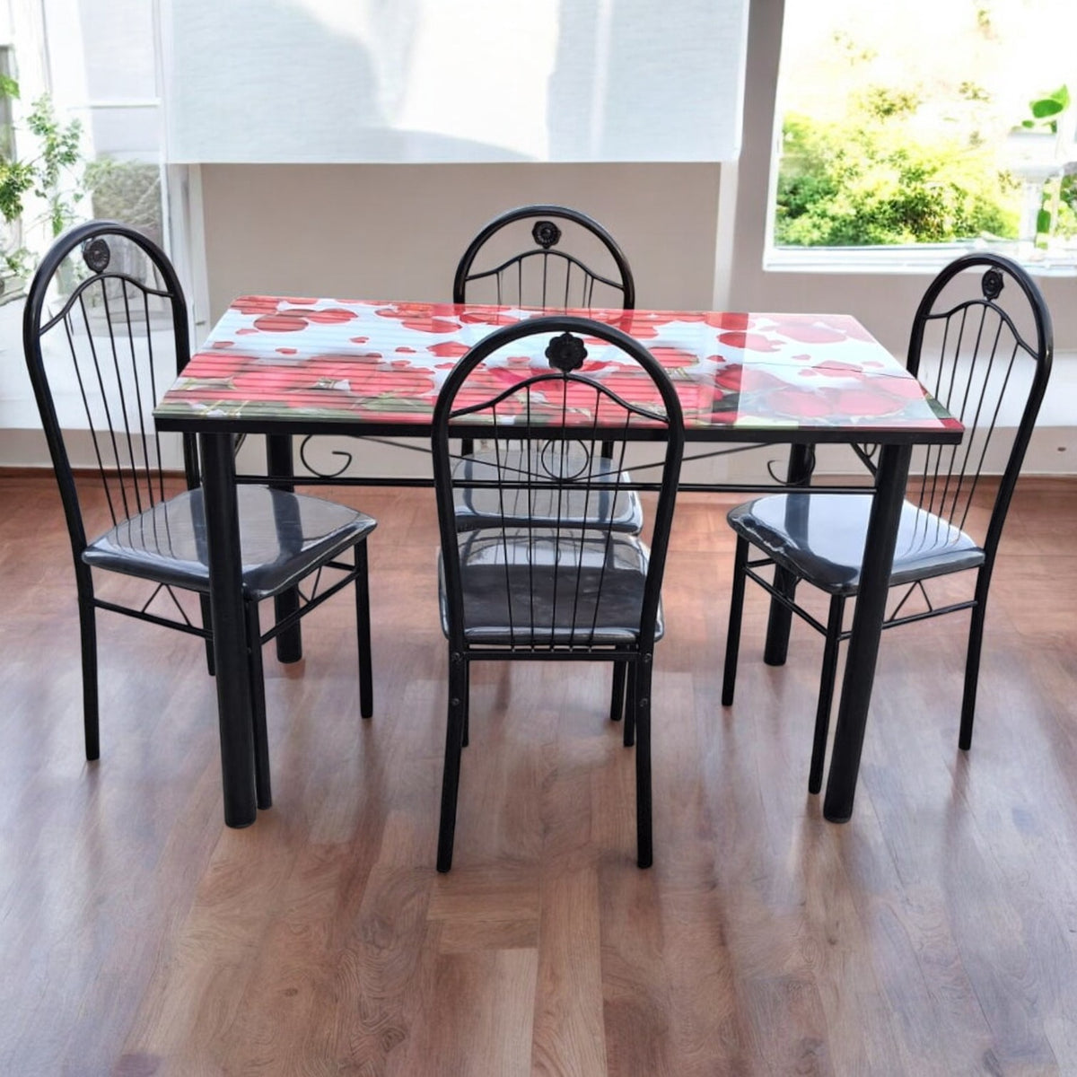 Glass Dining Table 694 with 4 Chair Set