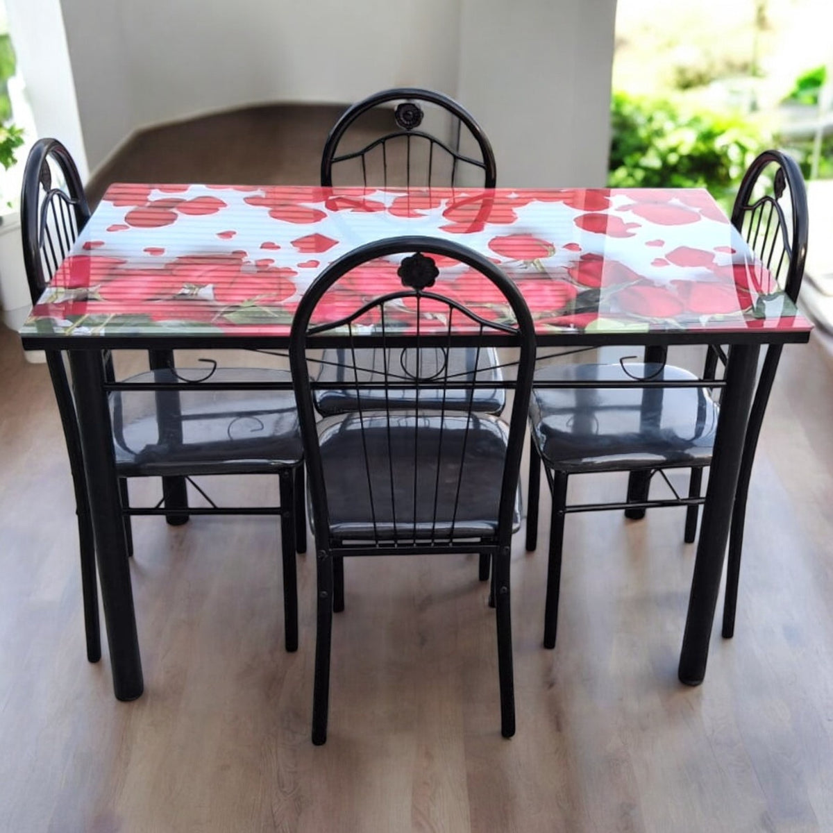 Glass Dining Table 694 with 4 Chair Set