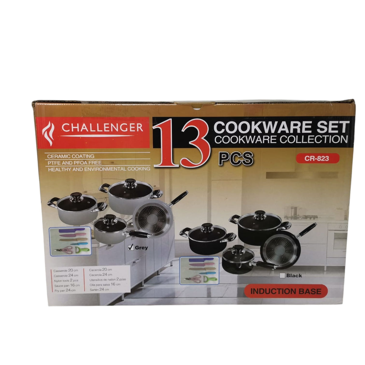 Pot Set 13PCS Challenger CR-823 Cookware Set Grey Induction Base