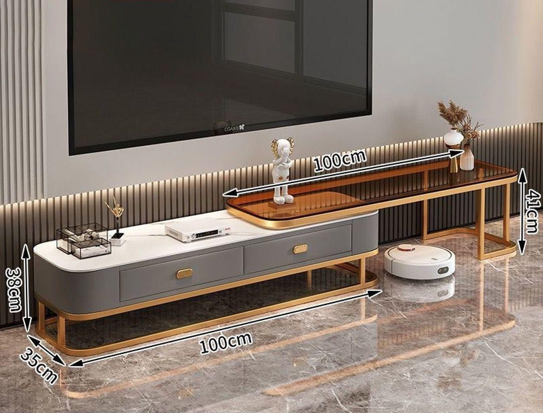 TV Stand DSJG-6787-Y54 Gold and Grey 2PCS Set TV Cabinet 100X38CM