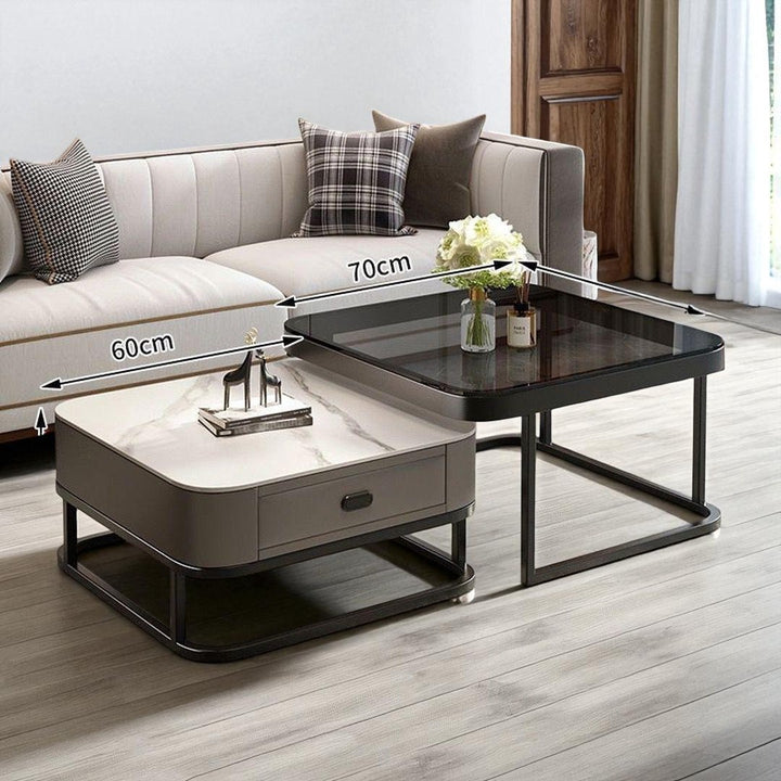 Glass Table CJ-6790-Y45 Black and Grey 2PCS Set Coffee Table Square 60CM + 70CM