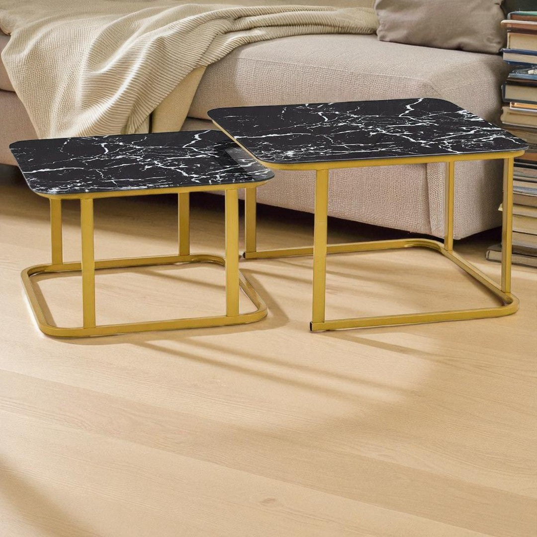 Table Metal CT-34-1 Gold and Black Ceramic 2PCS Set Coffee Table Square 60CM + 70CM