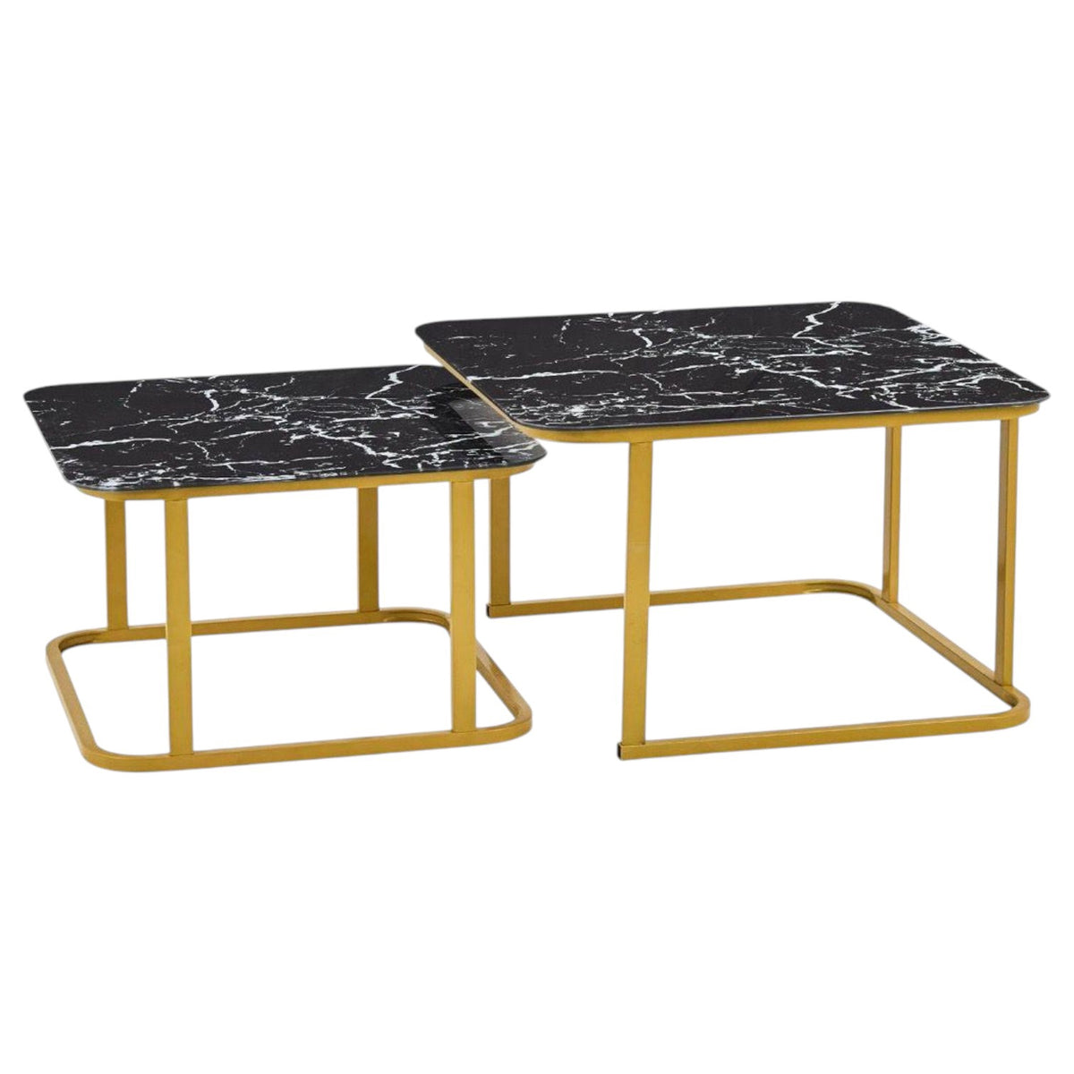 Table Metal CT-34-1 Gold and Black Ceramic 2PCS Set Coffee Table Square 60CM + 70CM