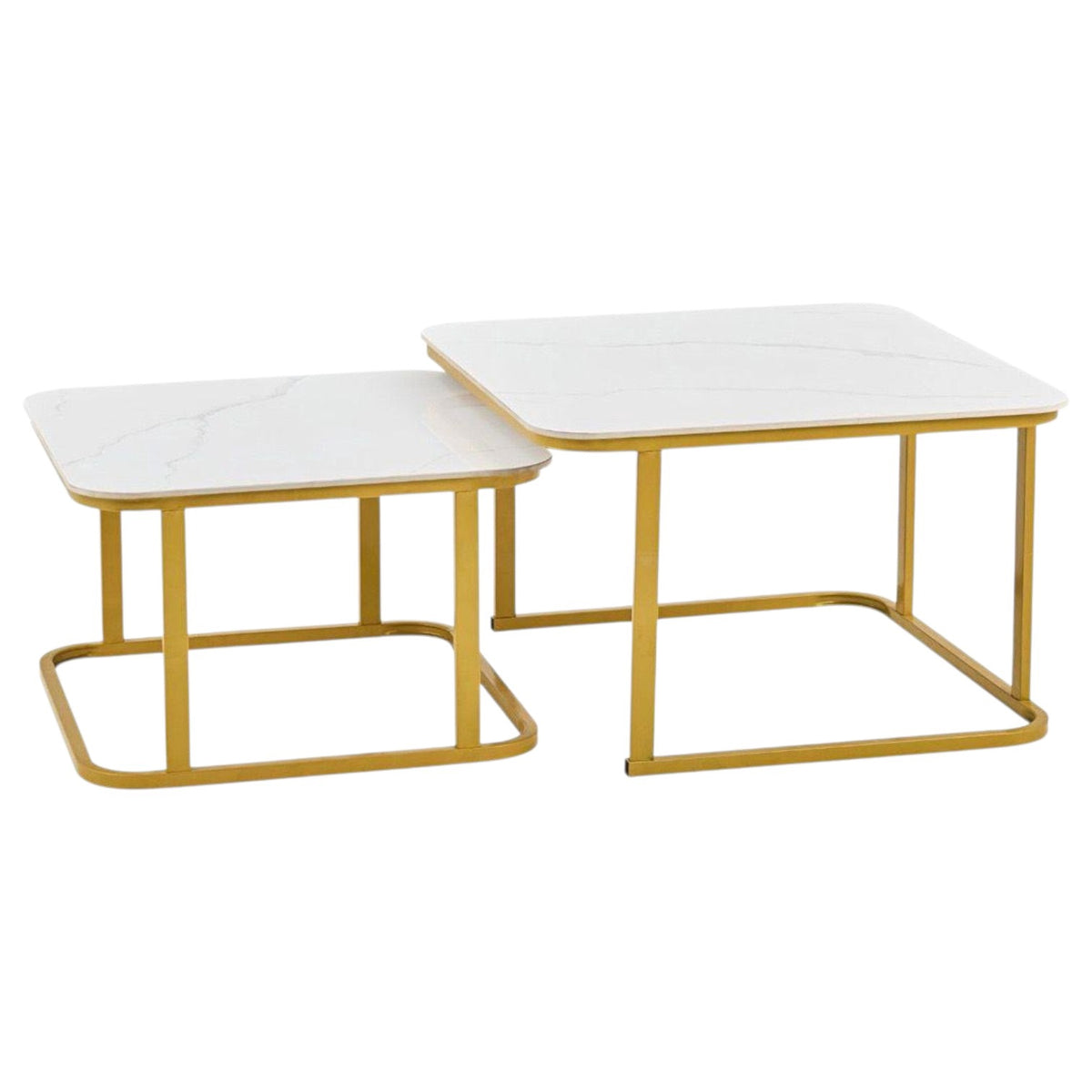 Table Metal CT-34-3 Gold and White Ceramic 2PCS Set Coffee Table Square 60CM + 70CM