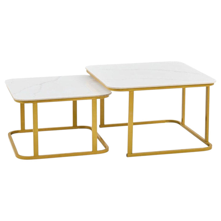Table Metal CT-34-3 Gold and White Ceramic 2PCS Set Coffee Table Square 60CM + 70CM