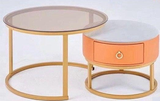 Glass Table CJ-2782-Y45 Gold and Yellow Gold 2PCS Set Coffee Table Round 50CM + 70CM