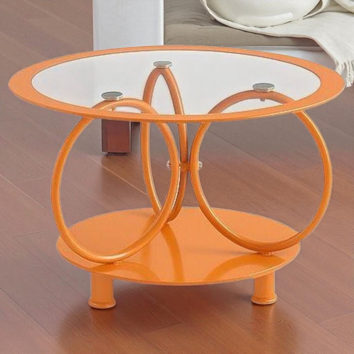 Glass Table CJ-2595-Y45 Yellow Gold Coffee Table Round 70X70CM